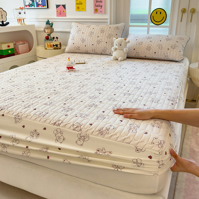 Printed Quilted Thickened Bed Cover Three-Piece Single-Piece Dustproof Bed Cover Bed Sheet Simmons Mattress Protective Cover Dust Cover