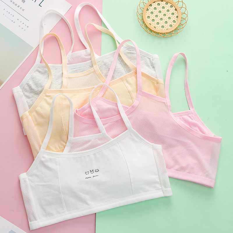 Wholesale Summer Pure Cotton Mesh Girls Camisole Vest Development Period Students Children Girls Big Children Girls Underwear Bottoming