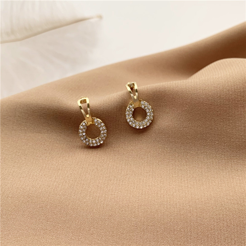 s925 Silver Needle Simple Temperament Full Drill Ring Earrings High Sense Korean Exquisite Fashion All-match Earrings Women's Earrings