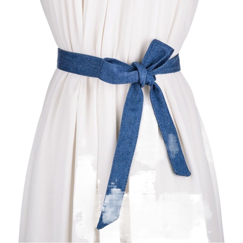 European and American Blue Wide Waist Rope Denim Simple Strap Tie Bow Versatile Decorative Dress Shirt Belt