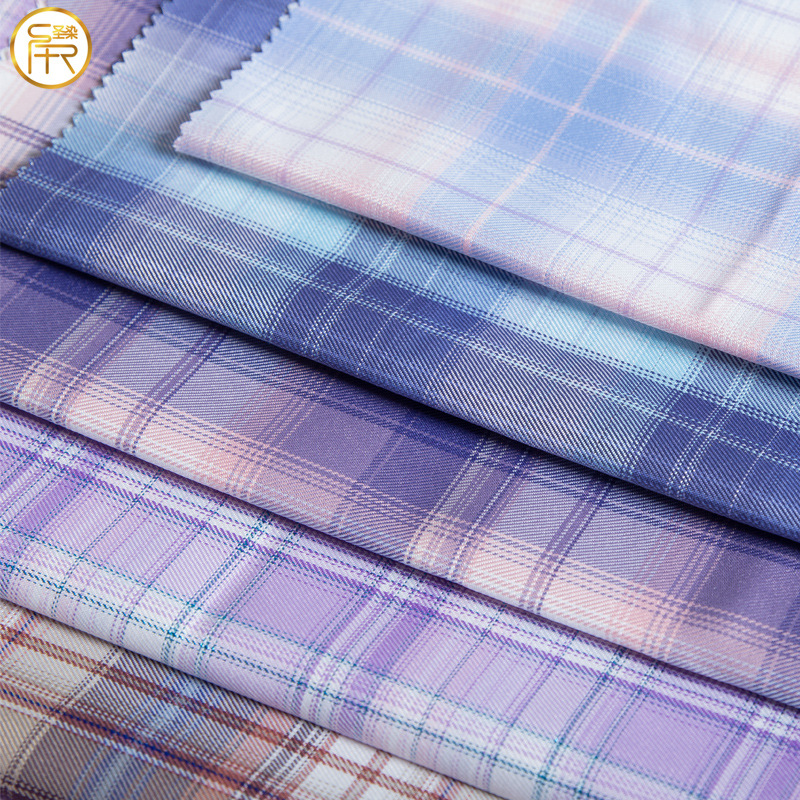 Picture of Autumn/winter gradient plaid plain weave fabric, polyester women's JK skirt, fabric dress, autumn plaid fabric wholesale