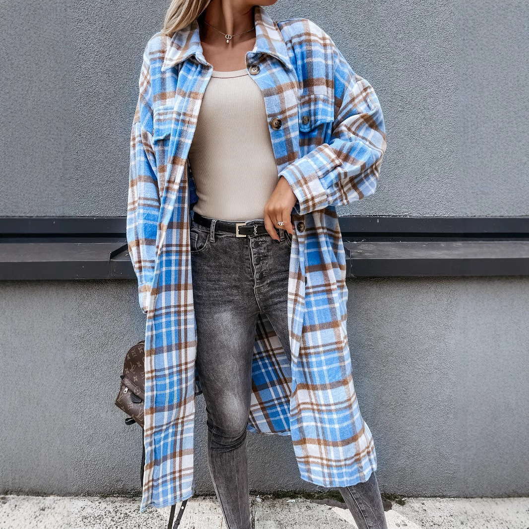 Picture of 2022 autumn and winter new cross-border women's clothing Europe and the United States loose casual versatile long plaid shirt long sleeve coat