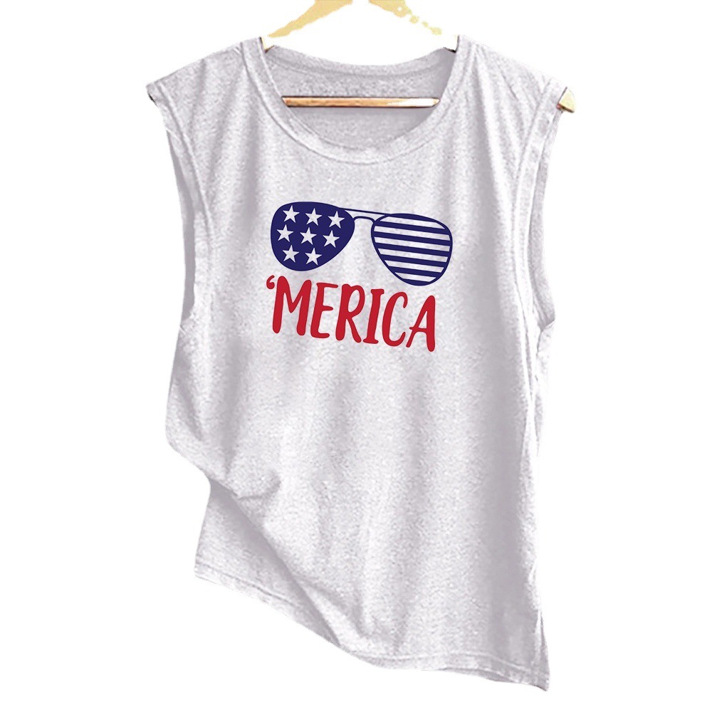 Cross-border Foreign Trade New Products Glasses Letter Pattern Printed Women Sleeveless Vest Summer T-Shirt
