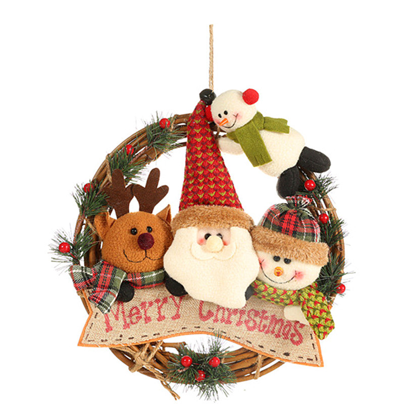 Picture of New Christmas decorations for the elderly snowman elk rattan ring pendant rattan wreath ornaments door hanging wall decoration