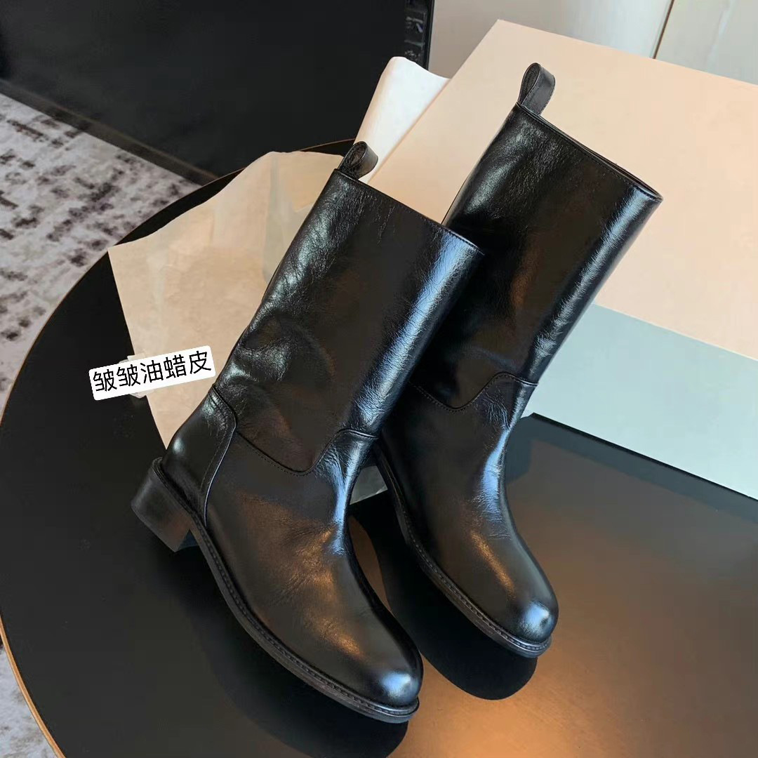 Cowhide Version ~ Retro Thick-soled Martin Boots Women's High-end Genuine Leather Thick-heeled Knights Boots Western Pleated Ankle Boots