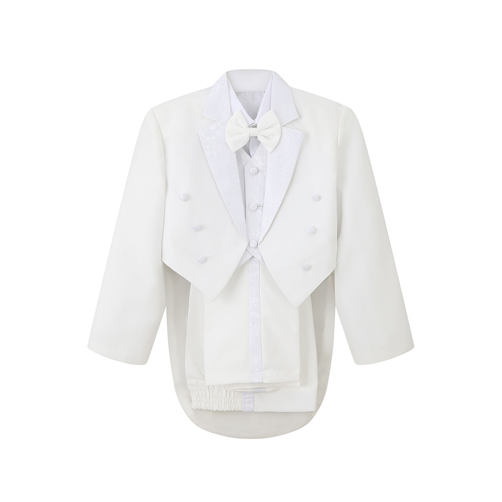 Boys' one-year-old dress baby's tuxedo flower girl's white long-sleeved trousers suit boy's photo festival costume