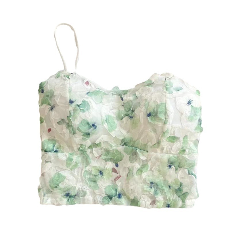 Picture of Small Fresh Floral Sling Outer Wear Tube Top Backless Chiffon Floral Vest Exposed Navel Sweet Short Top