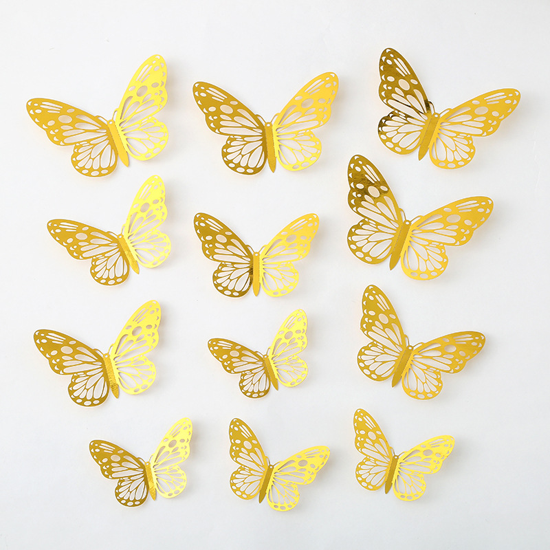 Hollow Three-dimensional Butterfly Stickers Home Bedroom Background Wall Wall Stickers Wedding Party Decoration Simulation Butterfly Wall