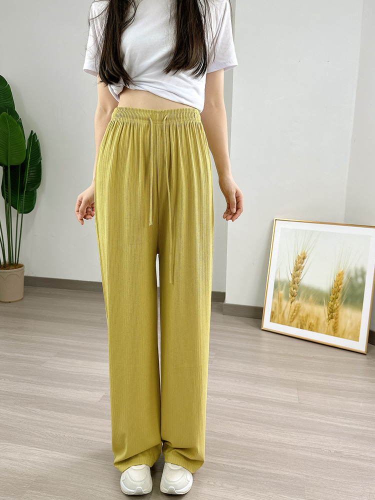 Picture of Cross-border Wide Leg Pants Factory Macaron Flower Thousand Bone Casual Pants Women's Foreign Trade Straight Pants Summer Jacquard Pants Women's Slim