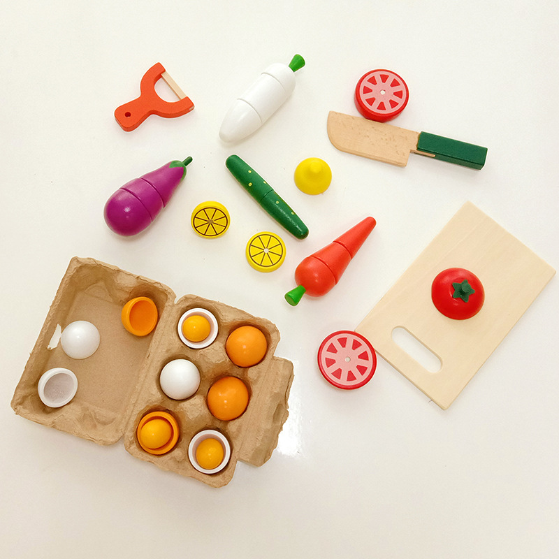 Simulation of chicken and duck eggs children's wooden diy toys 6 sets play house game puzzle early education egg toys