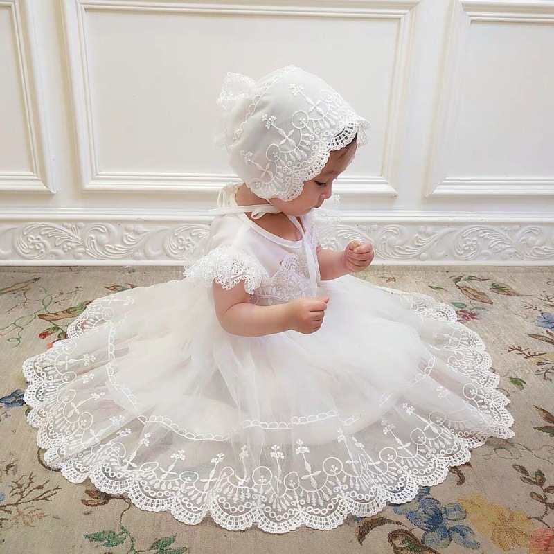 2025 Summer Baby Dress Spring and Summer Sleeveless Princess Dress Girls One Year Old Dress Full Moon Hundred Days Banquet Pure White Dress