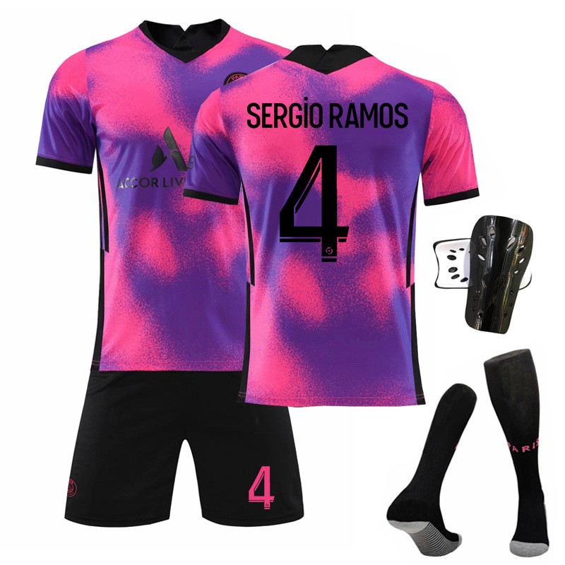 2021 Paris 3rd Away Purple No.7 Mbappe Football Suit No.4 Ramos Jersey No.30 Messi Suit