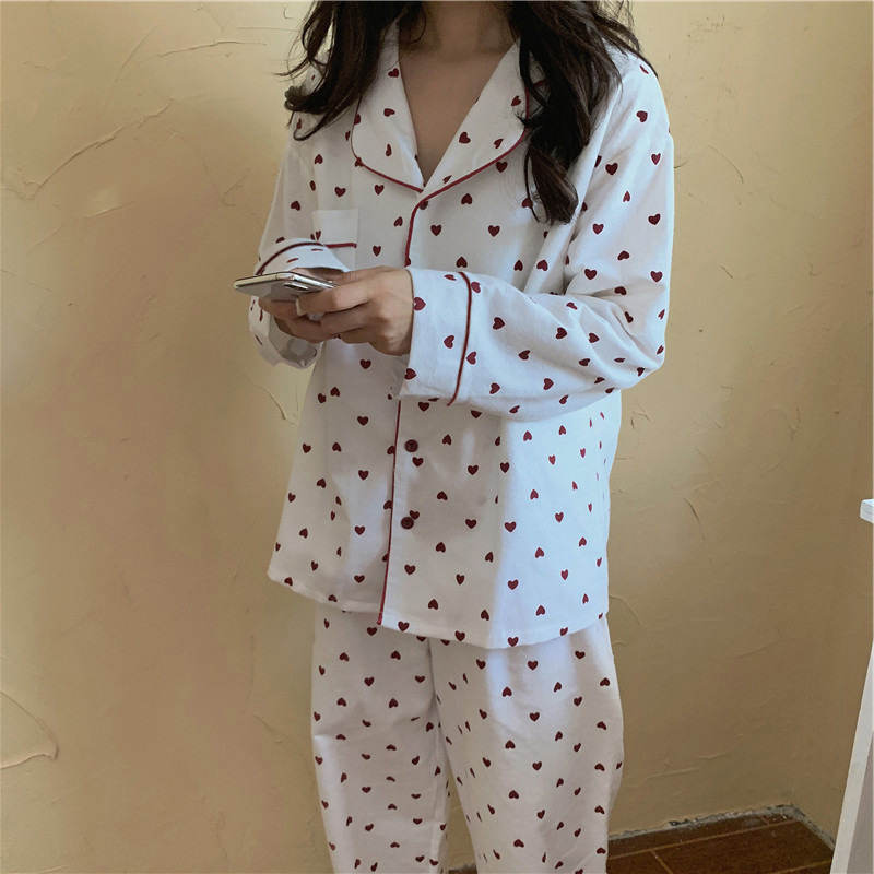 Picture of Full printed love girl autumn new sweet pajamas women cardigan long sleeve suit student dormitory home clothes wholesale