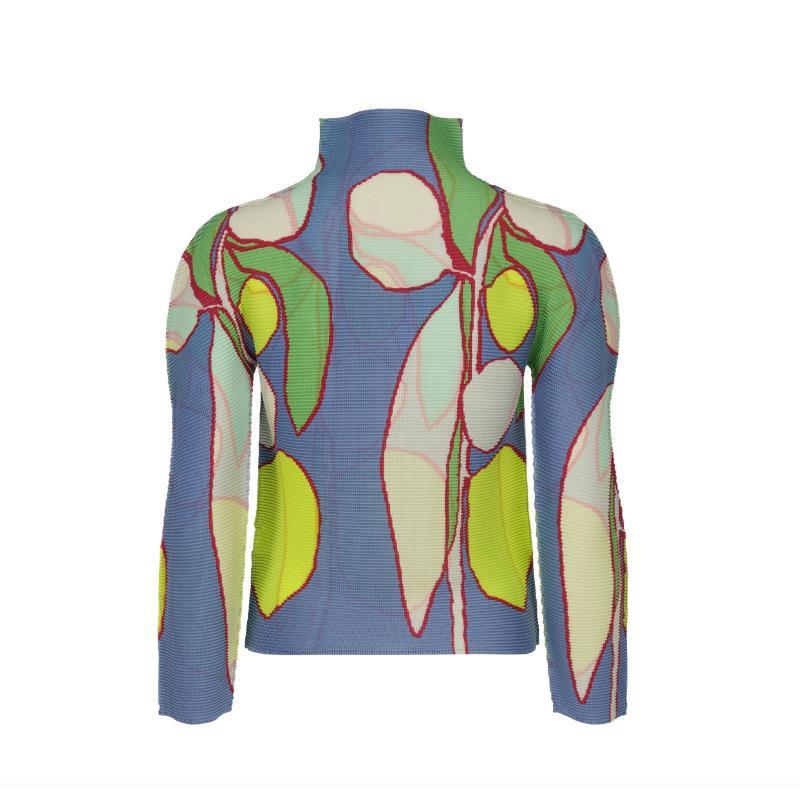 Miyake Half Turtleneck Printed Top for Women Spring & Fall Japanese Style Elastic Slim Slim Long-Sleeved Pleated T-Shirt Bottoming Shirt