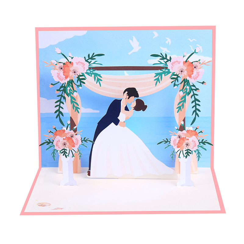 Picture of Creative Handmade Wedding Beach Wedding 3D Pop-Up Greeting Card Invitation Laser Cut Wedding Invitation Paper Carving Card