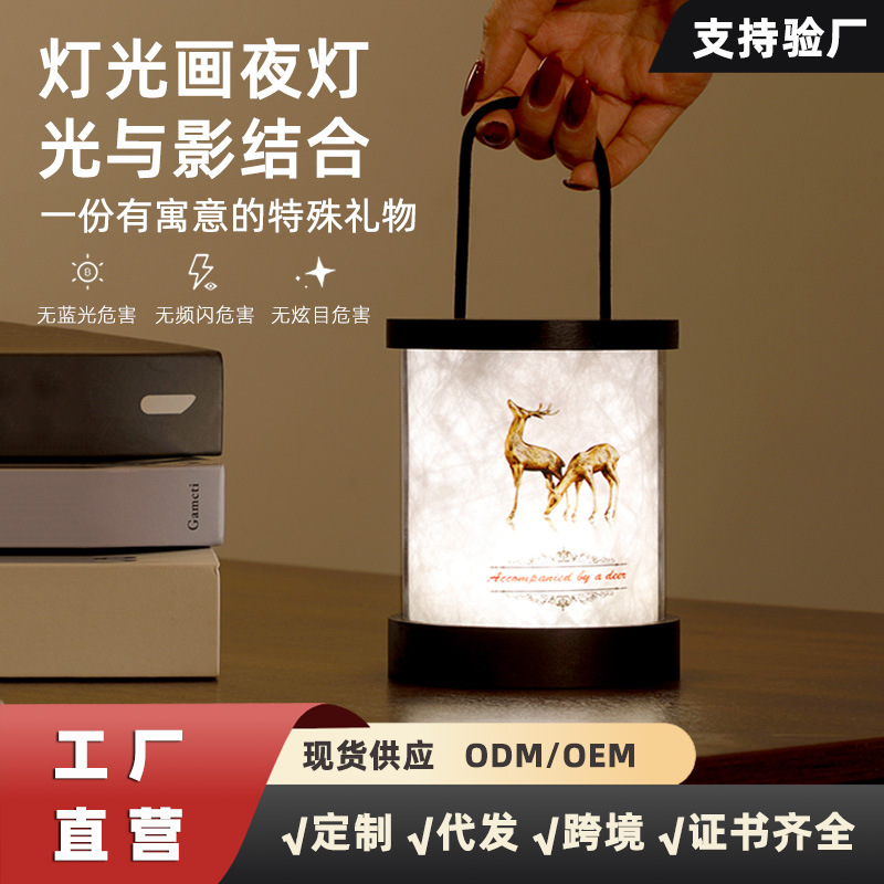 New Creative Painting Night Light DIY Bedside Table Lamp Ornaments Living Room Bedroom High-End Eye Protection Atmosphere Light Gift