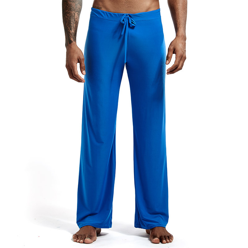 Picture of Men's Home Sleep Pants for Foreign Trade, Solid Color, Drawstring, Loose, Casual, Versatile, Ice Silk Polyester, Plus Size, Long Pants for Home Leisure