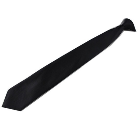 Picture of Black button polyester tie business easy pull lazy solid color tie wholesale iron buckle tie