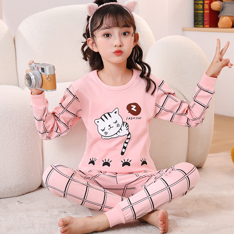 Picture of 2024 Autumn and Winter Children's Round Neck Pure Cotton Home Clothes Pajamas for Boys and Girls Cartoon Autumn Clothes and Autumn Pants Bottoming Underwear Set