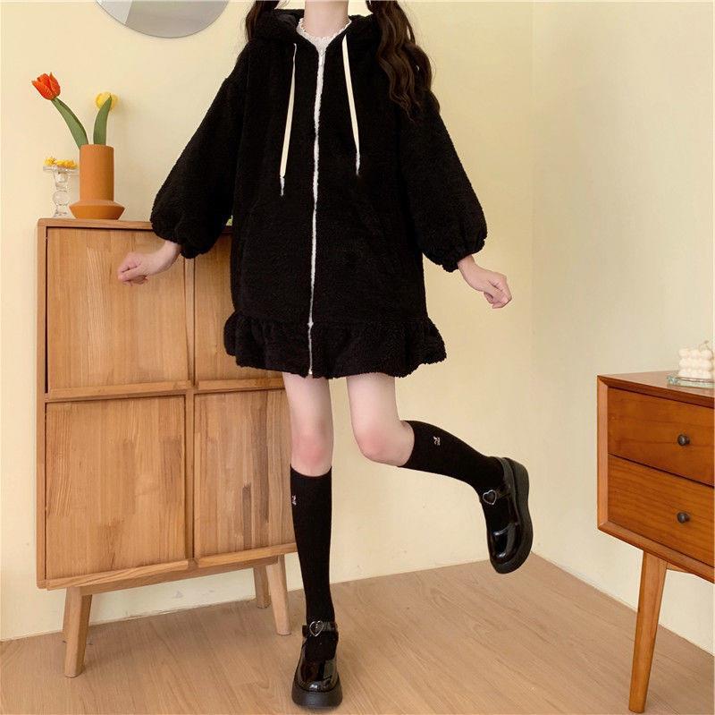 Picture of 2022 Autumn and Winter Japanese Soft Girl Rabbit Ear Mid-length Hooded Sweatshirt Women's Autumn and Winter Cashmere Coat Women