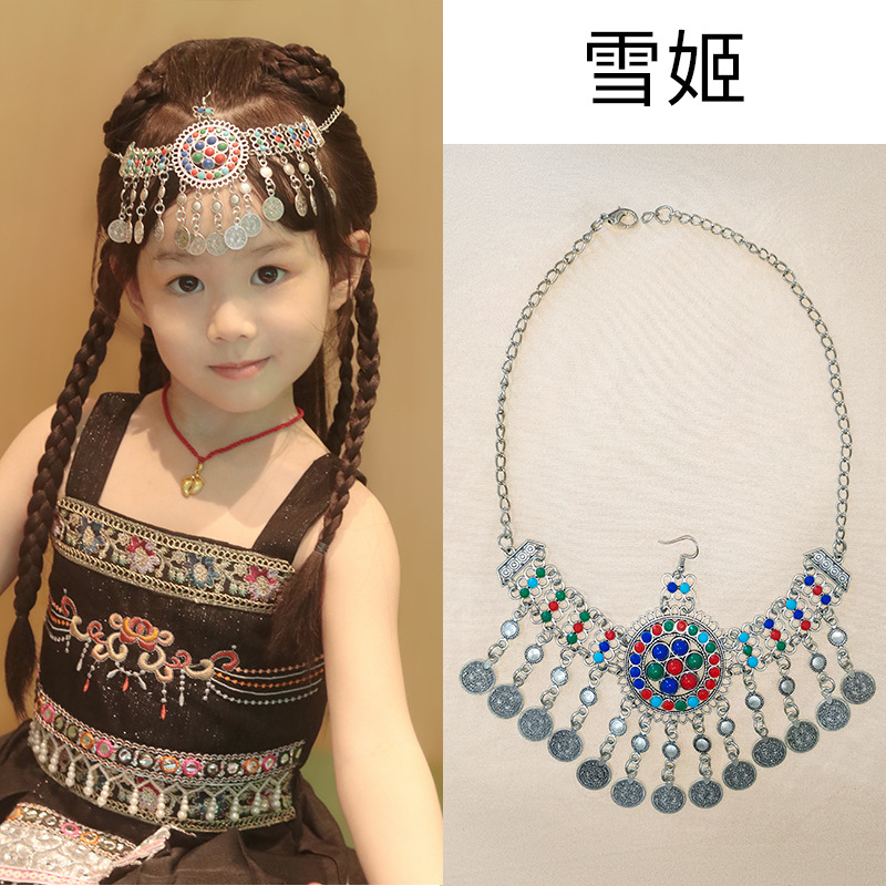 Picture of Children's Antique Forehead Chain Headwear Girls' Headwear Tassel Xizang Hair Accessories Western Exotic Eyebrow Pendant Necklace