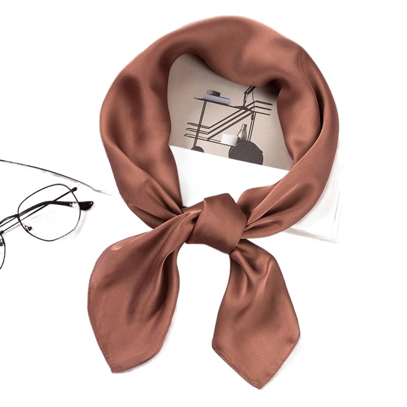 2020 New Spring and Summer Solid Color Small Square Scarf Women's Retro Silk Scarf Satin Simple All-Match Professional Scarf