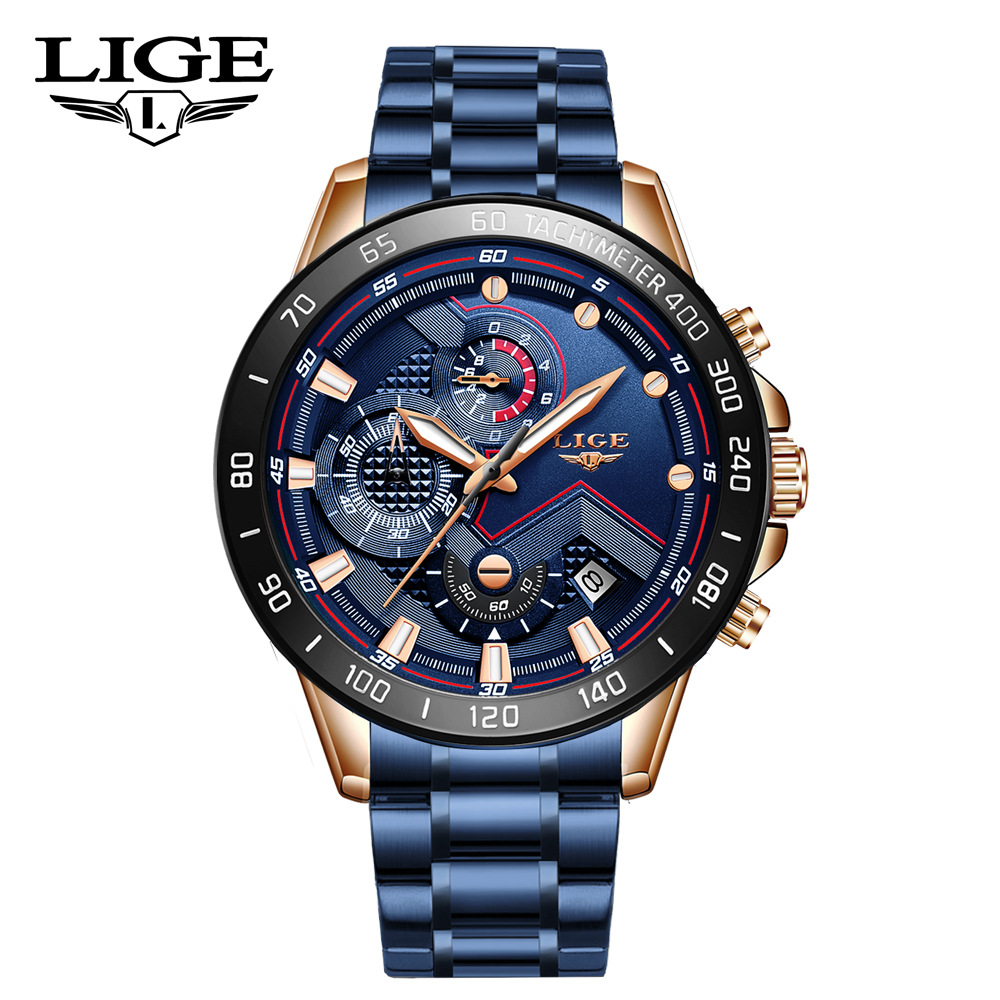 Picture of LIGE/LIGE cross-border special for men's business quartz watch three-eye six-pin multi-function waterproof watch Chronograph