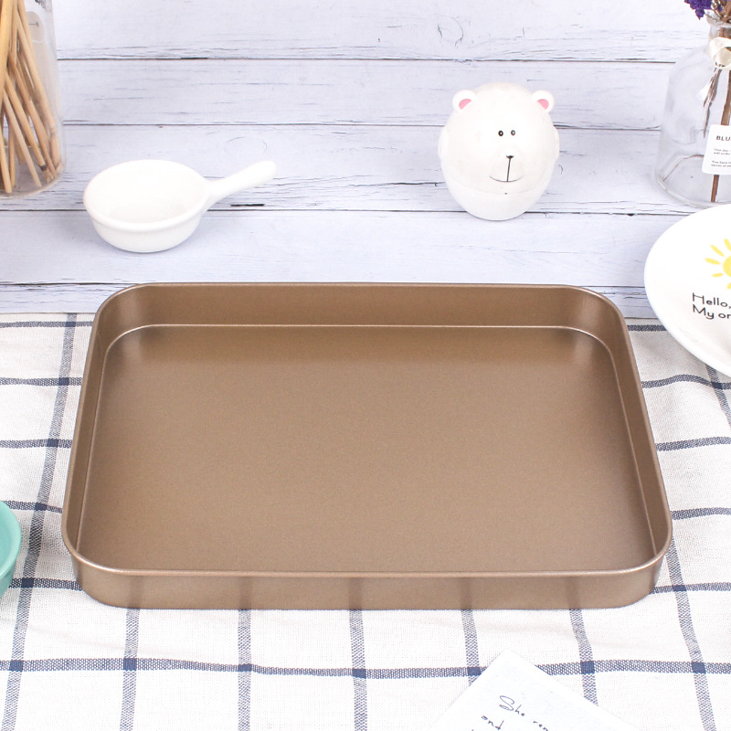 Picture of Cross-border Amazon specializes in 10-inch gold rectangular baking tray carbon steel non-stick cake mold rice rolls baking tray