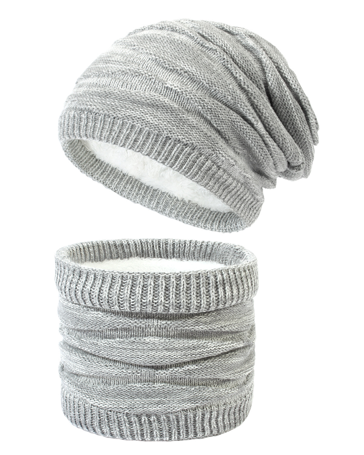 Picture of Women's Knitted Hat Winter Fleece Scarf Hat Set Diamond Knitted Wool Hat Scarf Two-Piece Set for Men