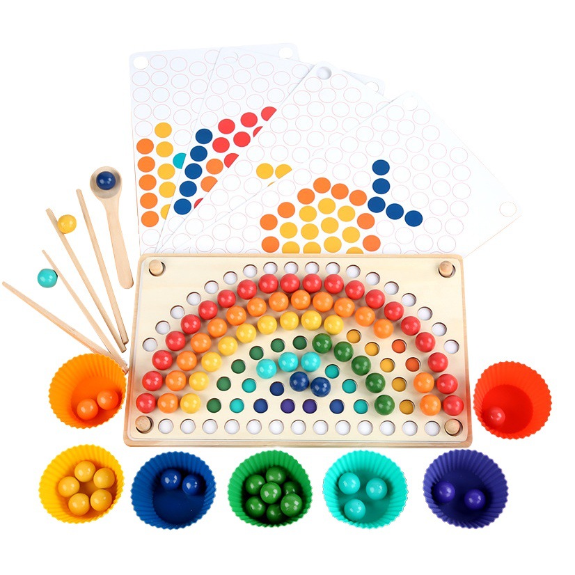 Nordic Style Rainbow Pinch Bead Game Early Childhood Education Pinch Chopsticks Training Fine Movements Wooden Toys