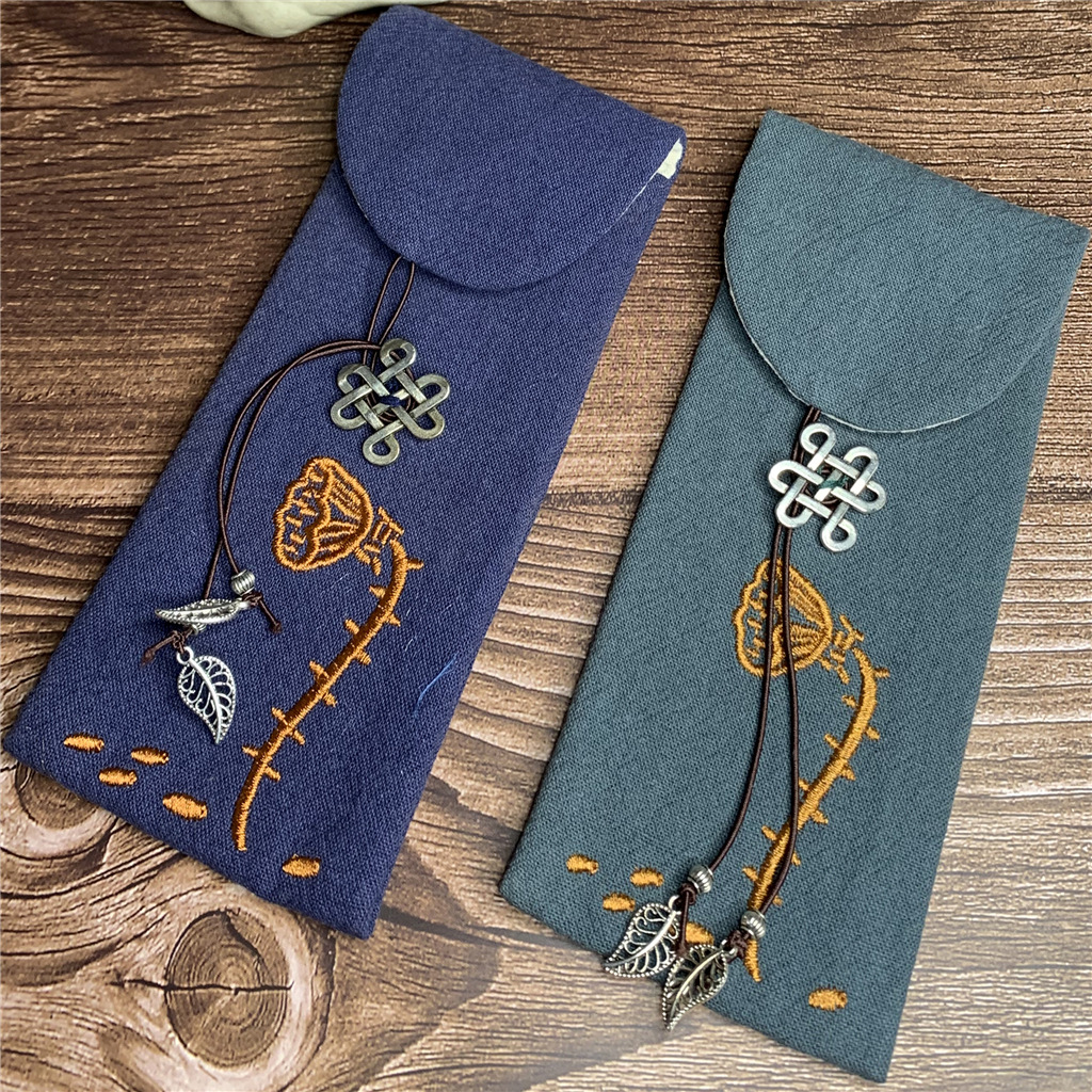Spot cotton and linen bag incense box storage bag incense tube bag embroidery lotus flower incense bag incense burner direct supply