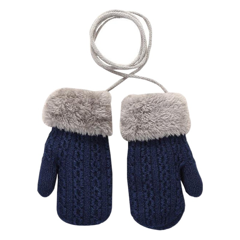 1-4 years old children's gloves double knitted wool plus velvet thick hanging neck to prevent winter boys and girls outdoor warm