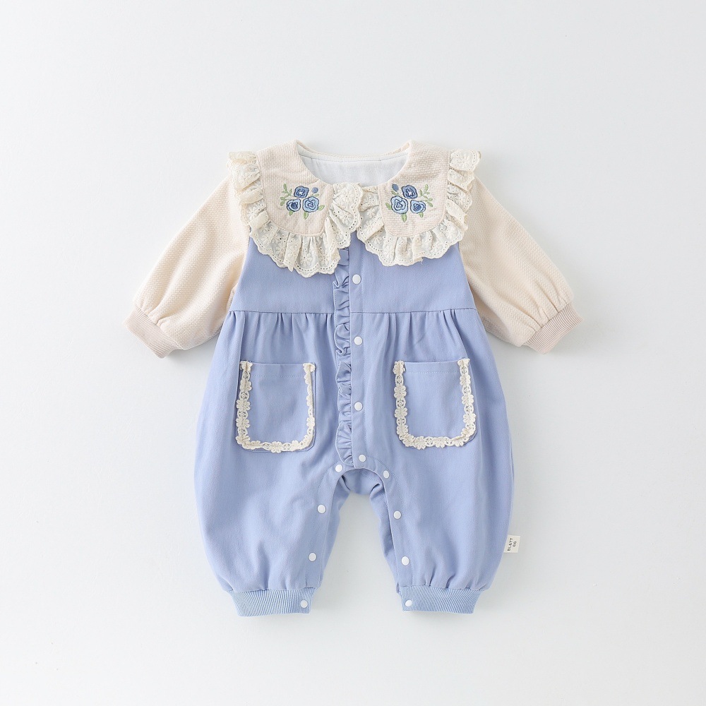 Picture of Baby Clothes Spring Clothes Baby Girl's One-piece Clothes Princess Western Style Full Moon Hundred Days Ha Clothes Spring Long-sleeved Double-layer Climbing Clothes