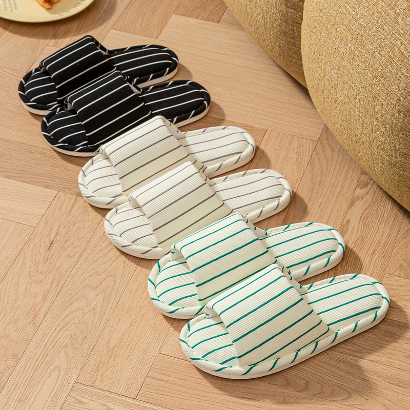 Linen 2025 striped new slippers summer and autumn four seasons thick sole indoor home warm cotton slippers sandals wholesale