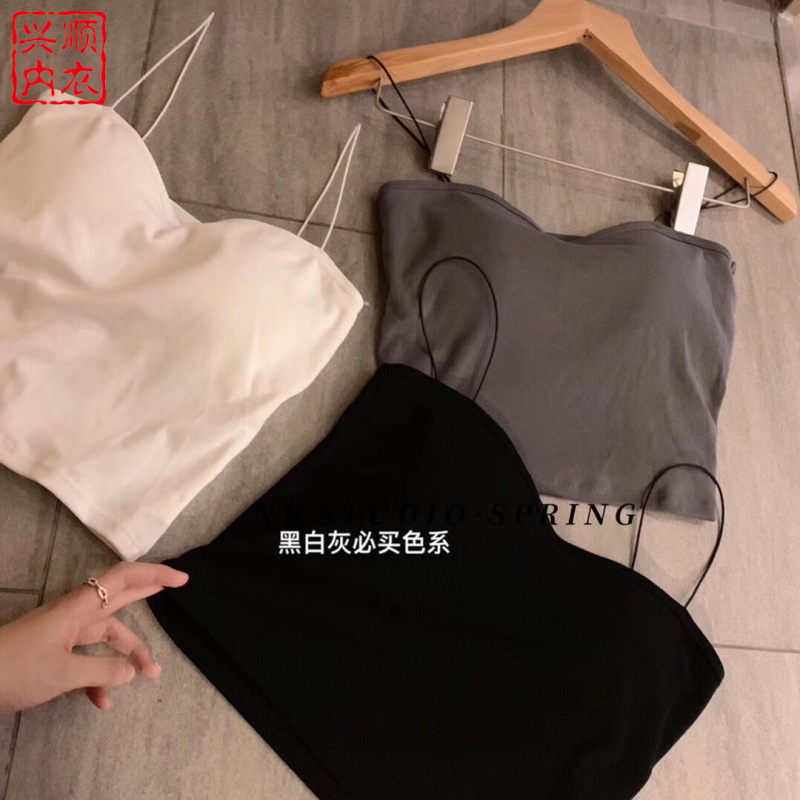 Oil Painting Girl's Small Sling Vest with Chest Pad Inner Base Strapless Outer Camisole Vest Women's Summer