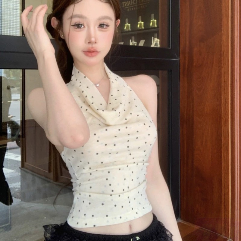 Cross-border Factory Xiyin Foreign Trade Wave Point Neck Shoulder Spice Girl Vest Women's Sleeveless Short Top in Summer