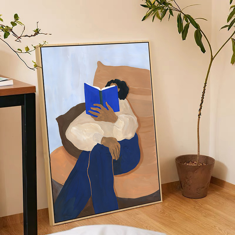 Girl Reading Danish Design Art Abstract Painting Core Nordic Japanese Log Style Living Room Dining Room Decoration Hanging Painting