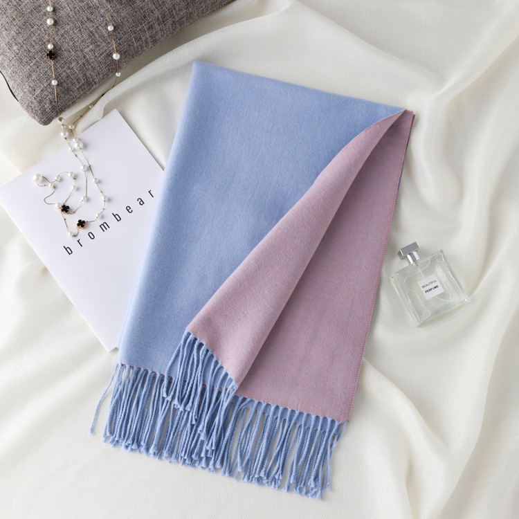 Picture of Korean export autumn and winter new high quality cashmere scarf women's long double-sided color matching shawl warm scarf women