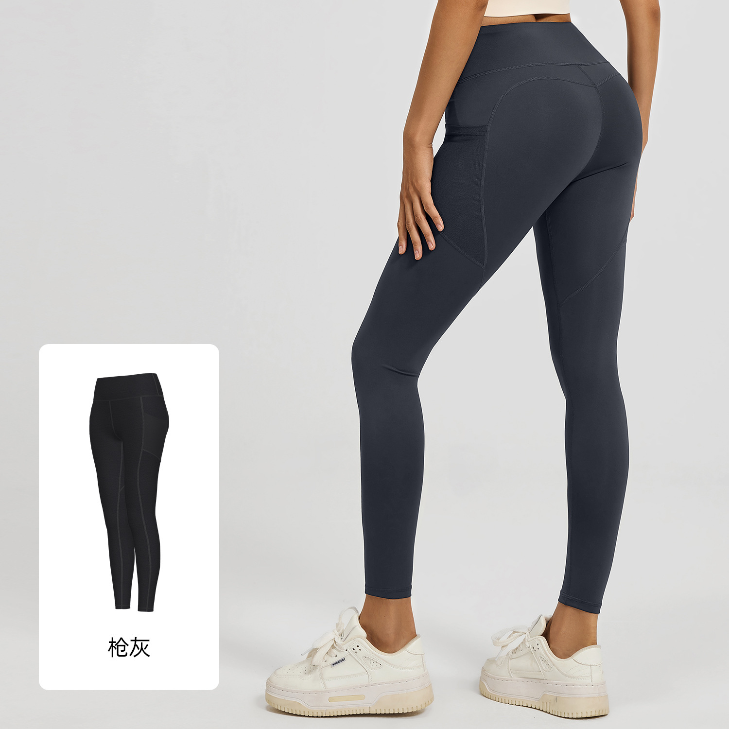 Picture of Juyitang Mesh Side Pocket Sports Fitness Long Pants Running Elastic High-Waist Hip-Lifting Yoga Pants Women Thin Style
