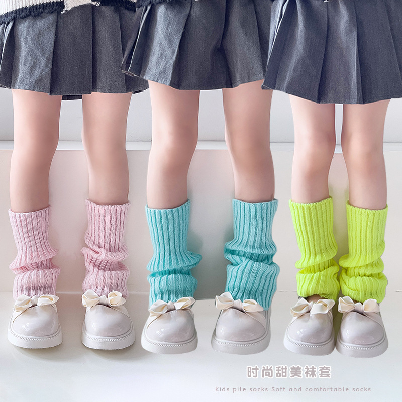 Children's dopamine girls' socks spring and autumn knitted Lolita leg cover macaron color baby pile socks candy color