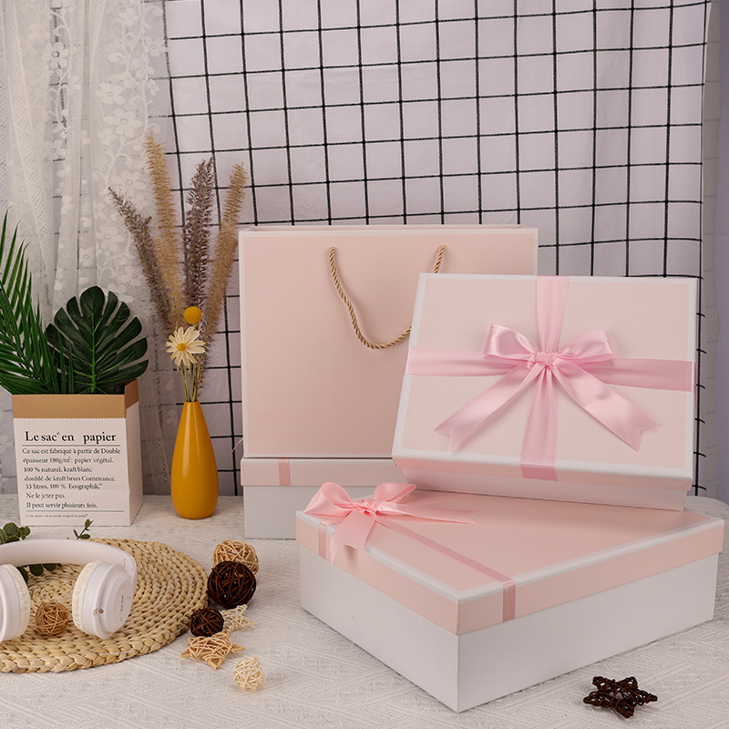 Spot Pink Bow Gift Box Empty Box Heaven and Earth Cover Packaging Box Gift Box Chinese Valentine's Day Companion Gift Box
