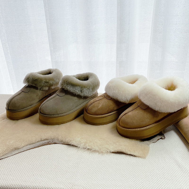 Thick bottom tower special fur one-piece snow boots women's high wool women's boots autumn and winter warm platform bottom flip women's shoes