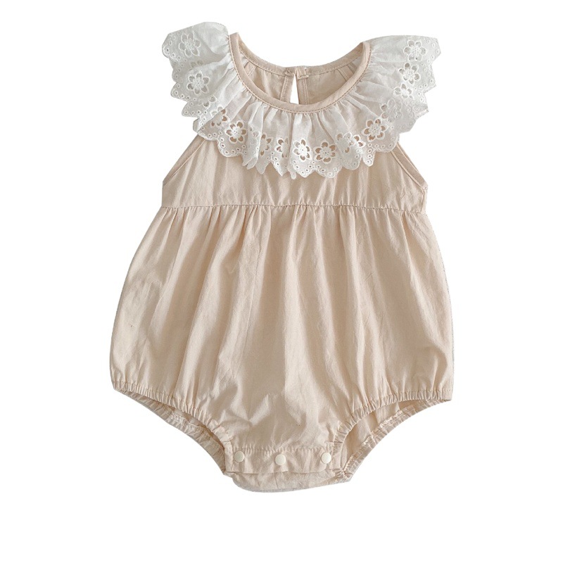 2023 baby Summer thin baby girl sleeveless sheath simple solid color cotton sheath romper for one year old