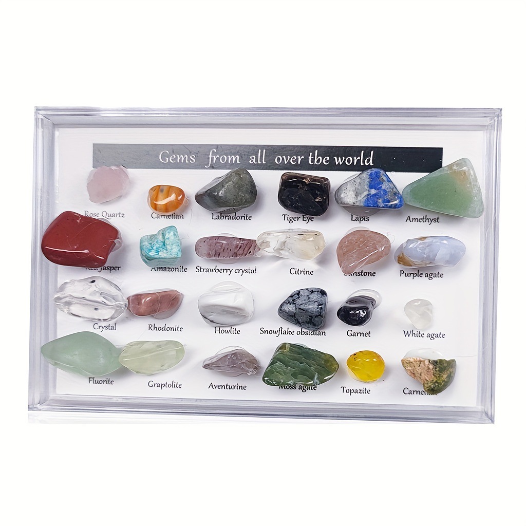 Picture of Natural Crystal Agate Stone Gem 15 Kinds of Ore Specimens Geological Teaching Materials Color Card Display Board Template Props