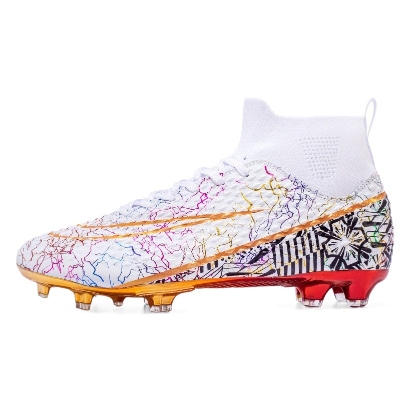 Cross-border high-top football shoes with gold-plated soles AG spikes TF male students teenagers man-made outdoor training competition