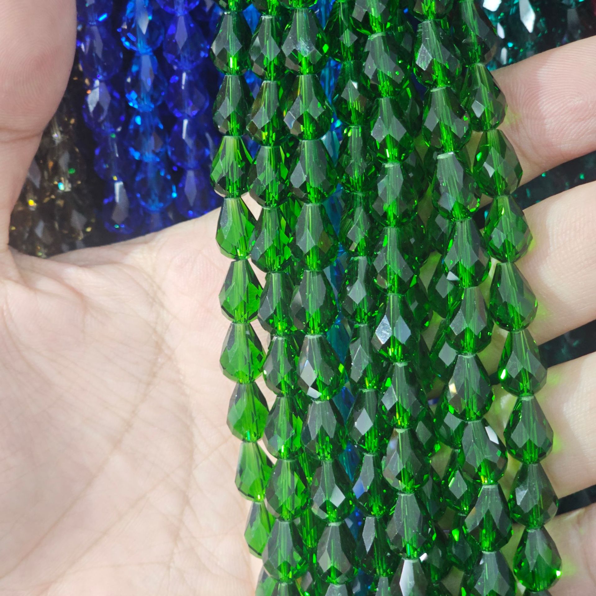 Picture of K9 Crystal through hole water drop cut surface dripping loose beads DIY handmade accessories beaded mobile phone chain bracelet hairpin