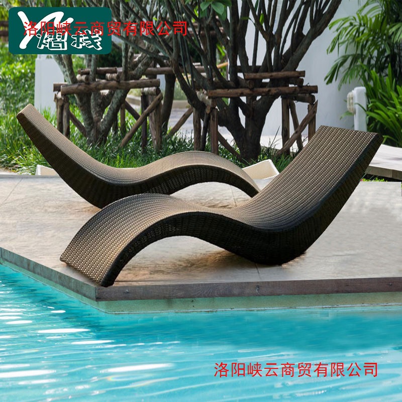 Outdoor reclining bed, balcony, relaxing rattan chair, outdoor patio lounger, villa, swimming pool reclining bed, folding rattan beach chair
