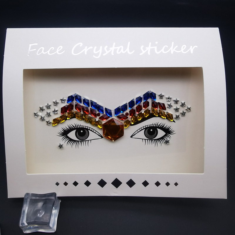 Picture of Internet Celebrity DIY Face Stickers, Eyebrow Stickers, Acrylic Accessories, Colorfulful Forehead Decoration, Masquerade Face Rhinestone Stickers