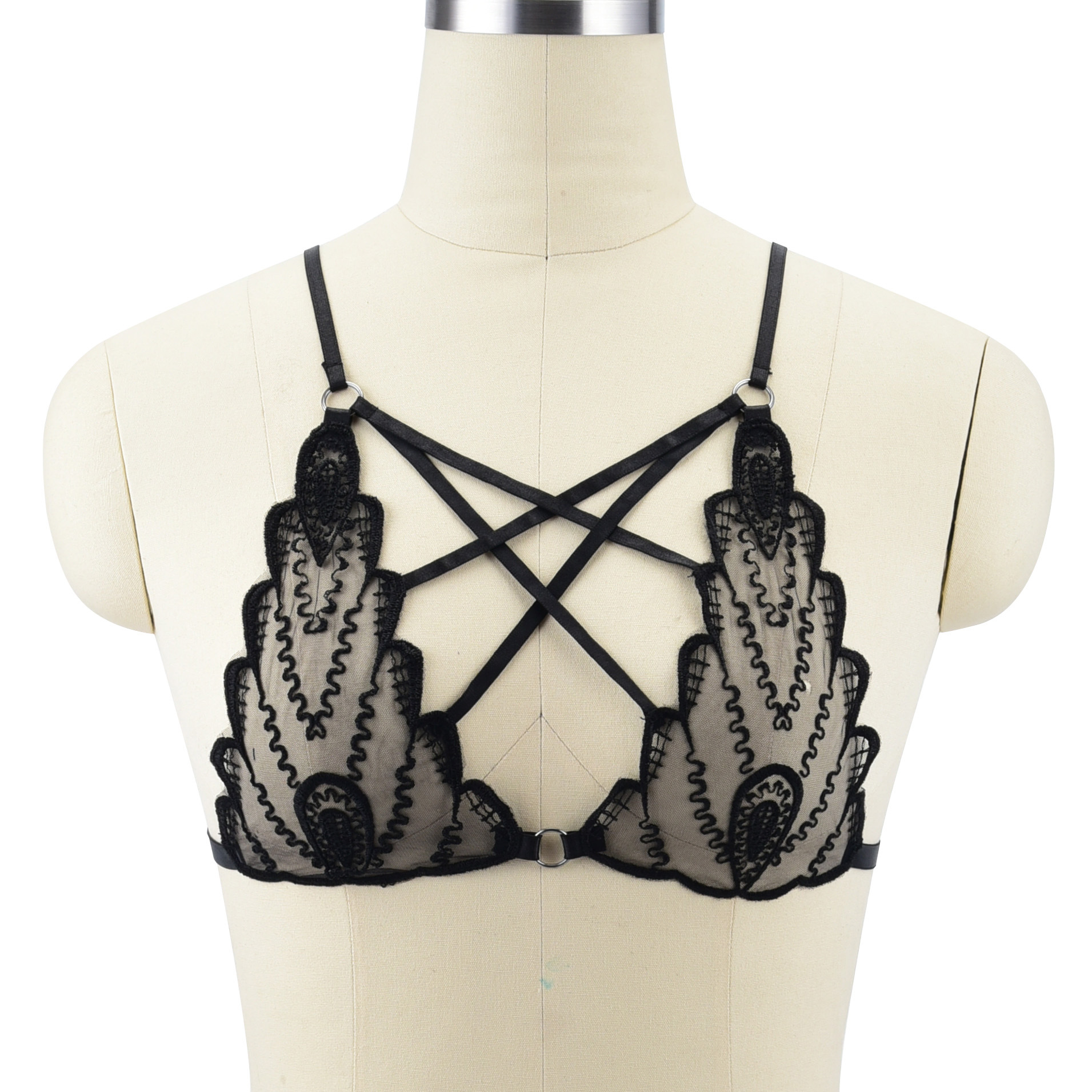AliExpress foreign trade sexy lace sexy harness bra fashion European and American versatile five-pointed star strap underwear for women