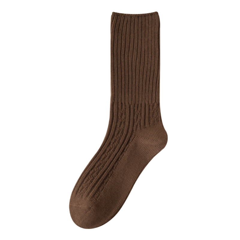 Picture of Zhuji Women's Socks, Autumn and Winter Mid-Calf Socks, Solid Color, Sweat-Absorbent, Double-Needle Breathable Socks, Casual and Comfortable Cotton Socks, Seamless Slouch Socks
